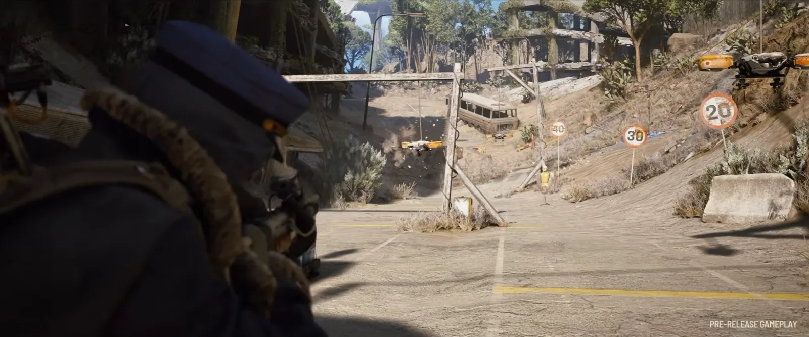 A Raider firing the Stiletto down a road
